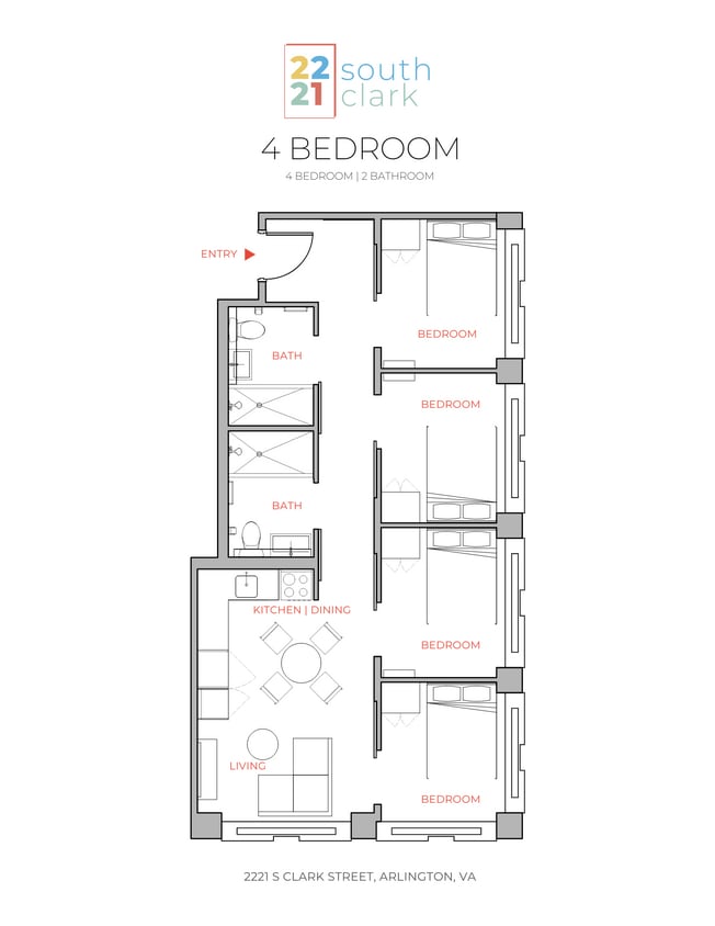 4B2B Floor Plan - Private Bedroom in Shared 4 Bed 2 Bath A