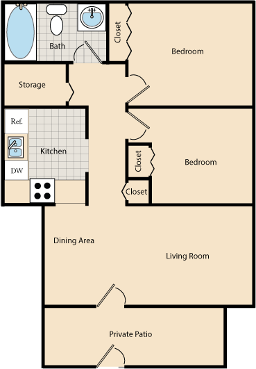 Floor Plan - 2 Bed / 1 Bath B1