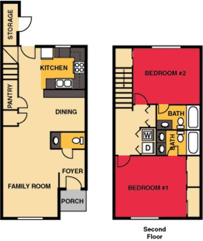 Floor Plan - 2 BR 2.5 Bath w/ Deck