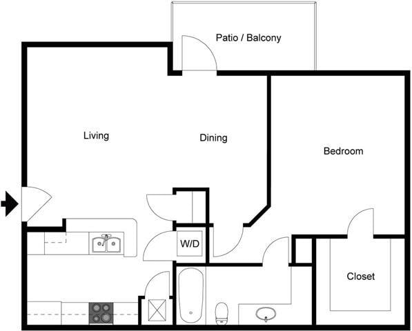 Floor Plan - 1 Bedroom 1 Bath - B
