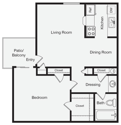 Floor Plan - 1 Bedroom Apartment Home