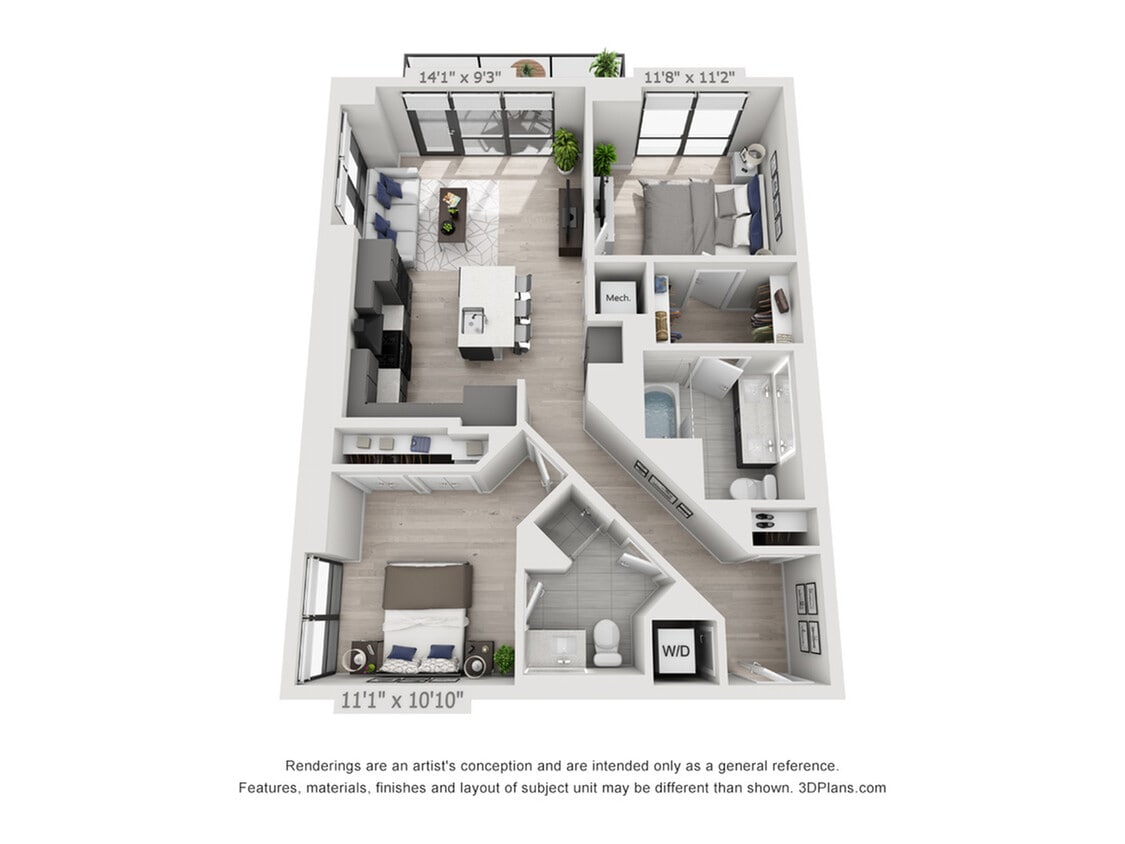 Two Bedroom Two Bath Penthouse (1,044 SF) - Two Bedroom Two Bath Penthouse (1,044 SF)