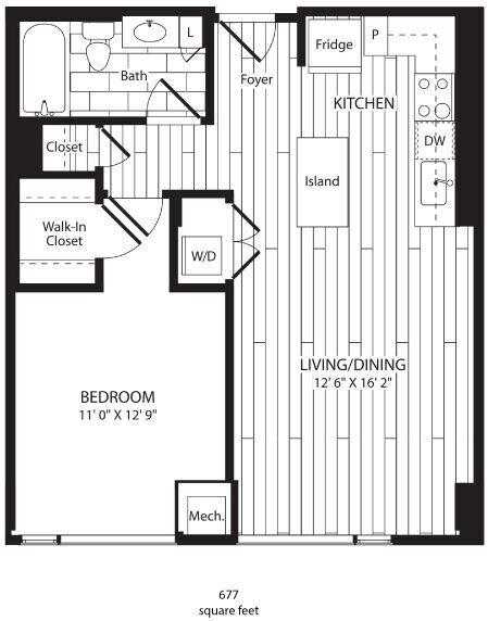 Floor Plan - One Bedroom 677