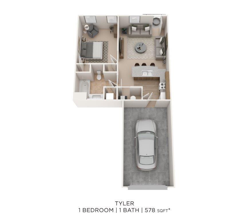 Floor Plan - One Bedroom w/ Garage-Tyler