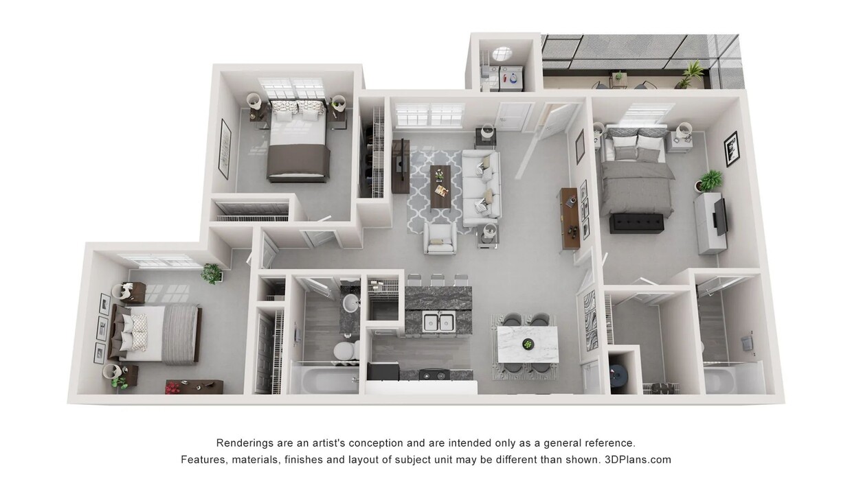 A 3D floor plan rendering of The Indigo. - The Indigo