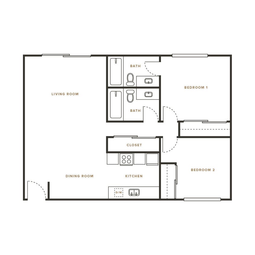 Floor Plan - 2 Bedroom, 2 Bath B - 114 Sharene