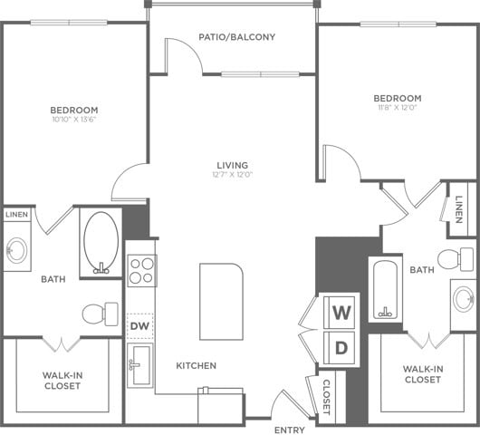 Two Bedroom Two Bath (1,118 SF) - Two Bedroom Two Bath (1,118 SF)