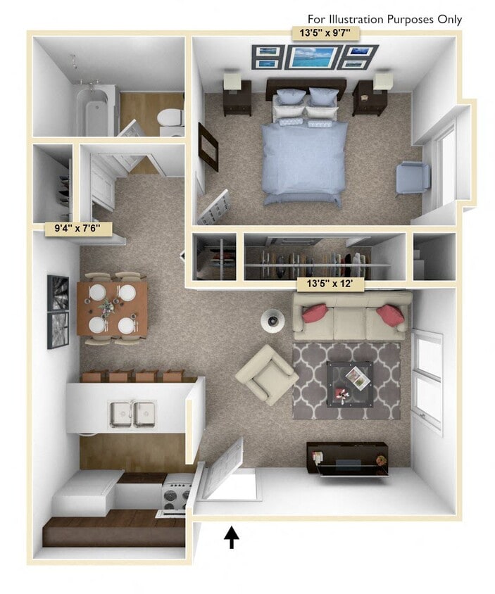 Floor Plan - One Bedroom Cedar