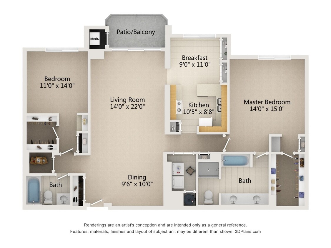 Floor Plan - 2 Bedroom 2 Bath Type F