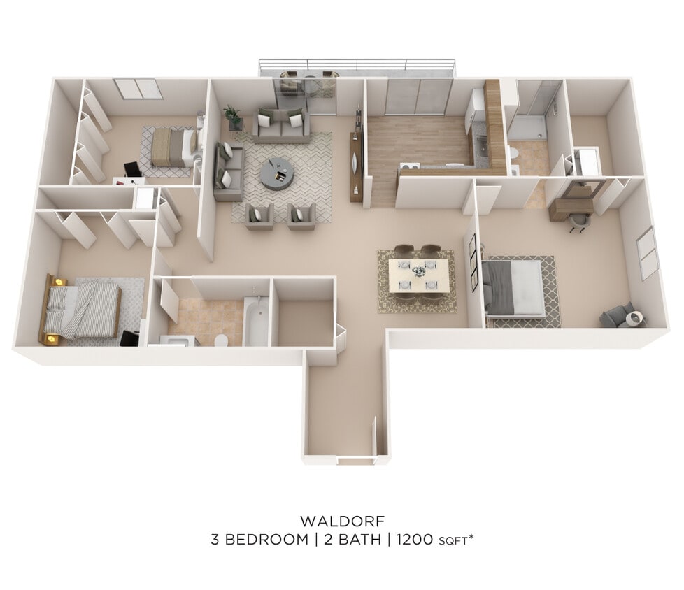 Floor Plan - Three Bedroom 2 Bath