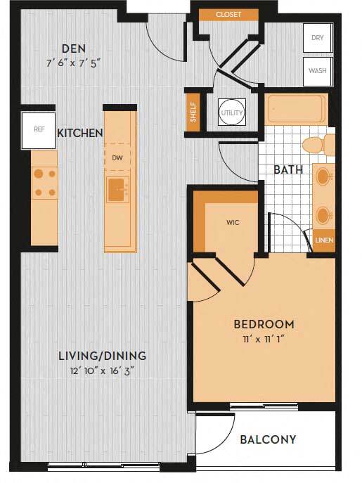Floor Plan - AD4 - One Bedroom w/ Den