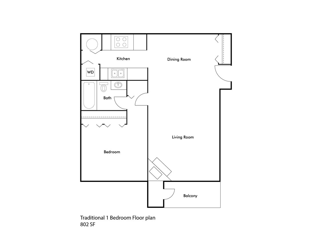 Floor Plan - 1 Bedroom Traditional