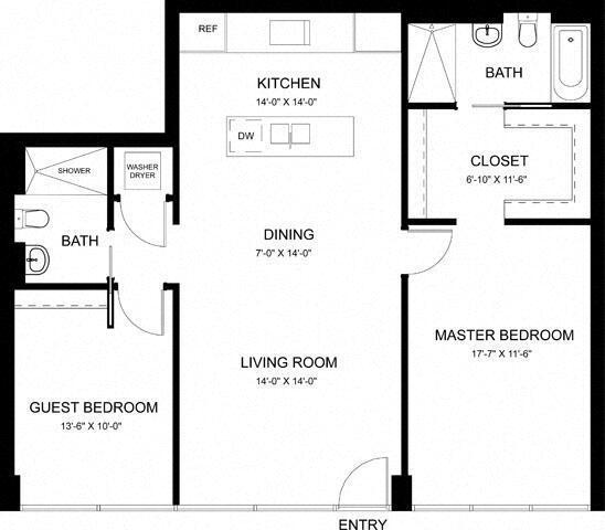 Floor Plan - 2 Bed 2 Bath A