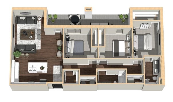 Floor Plan - 3 Bedroom, 2 Bathroom -1437 SF