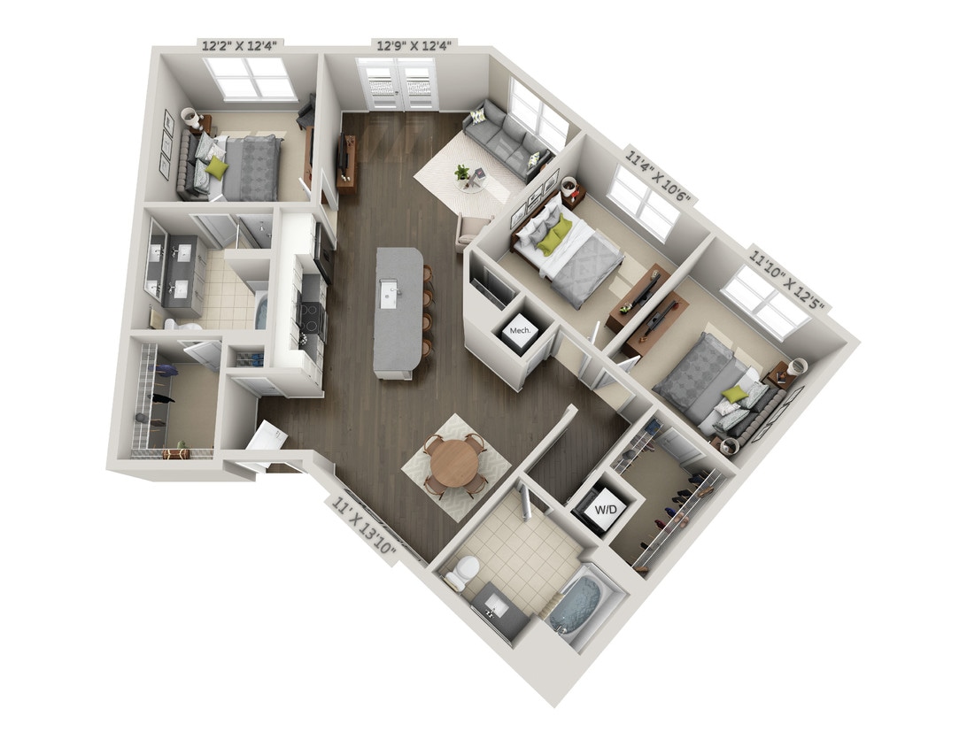 Floor Plan - D4a 3 Bedroom 2 Bath