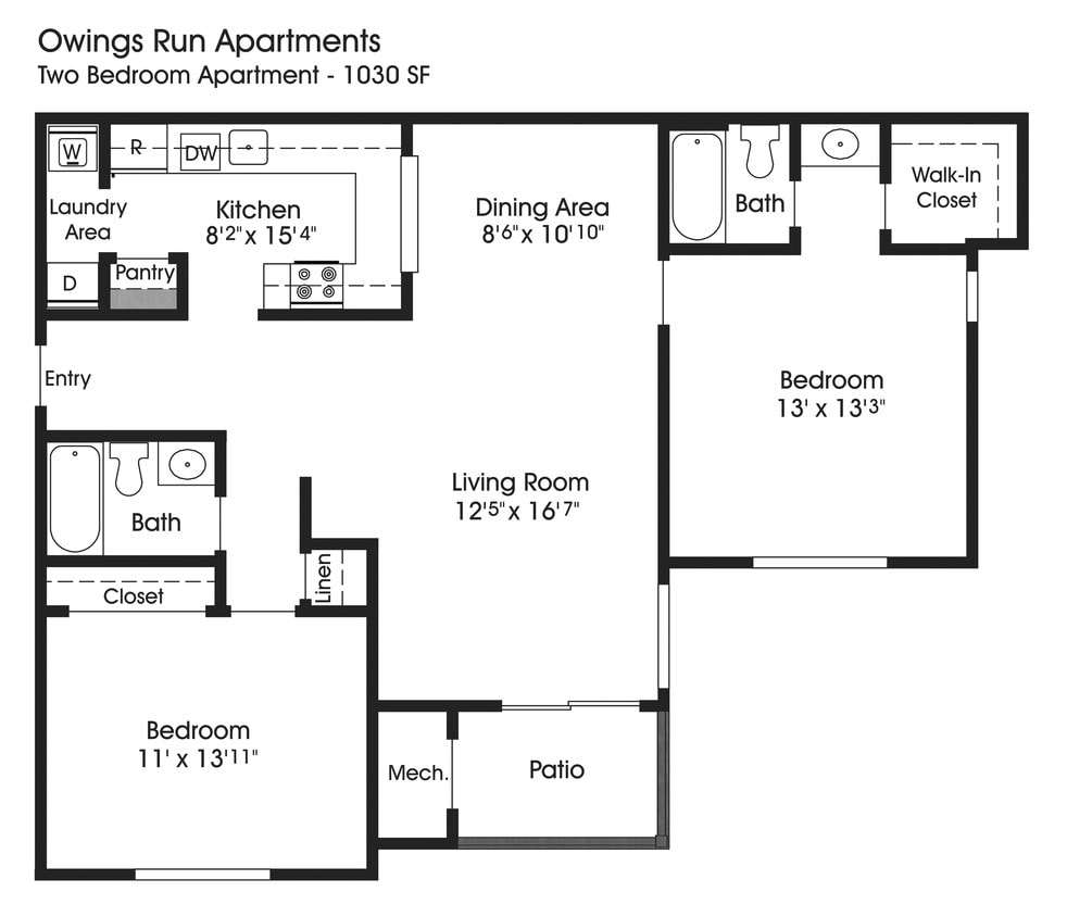 Floor Plan - 2BR 2BA (1030sf)