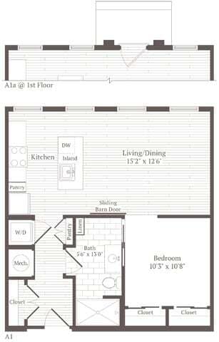 Floor Plan - 1 Bed 1 Bath