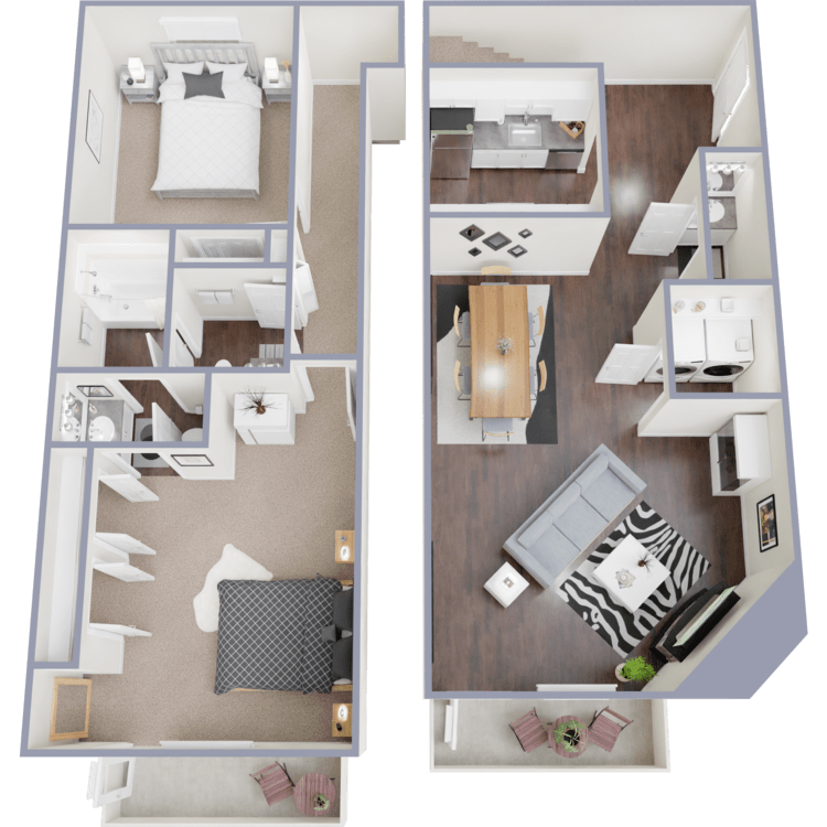 Floor Plan - 2 Bedroom 1.5 Bath Townhome	