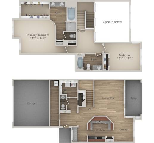 Floor Plan - 2 BR 2.5 Bath Townhouse (1850 sf)