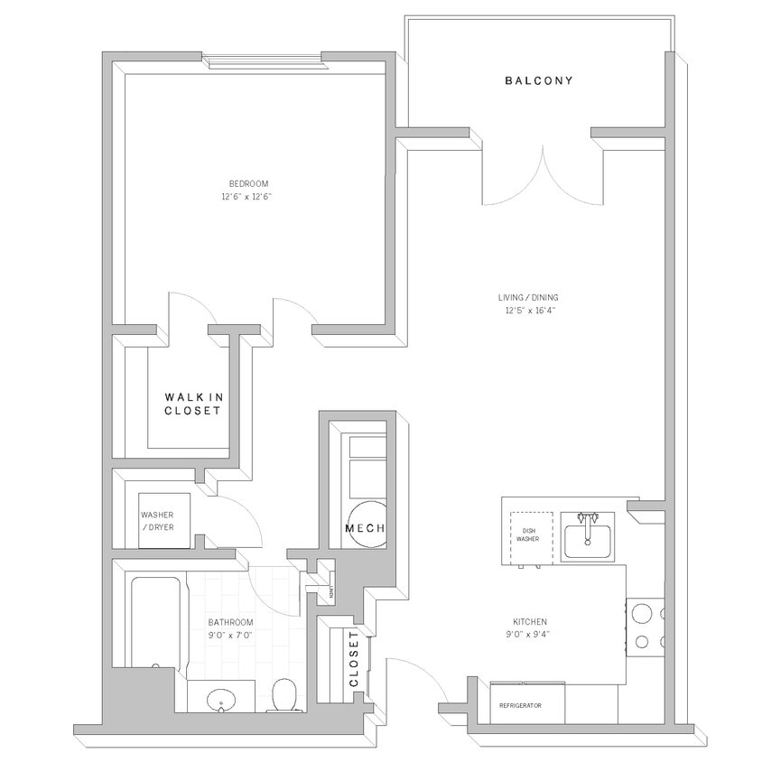 Floor Plan - 1 Bed 1 Bath A2G