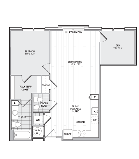 Floor Plan - 1Bed/1BathwDen-B2