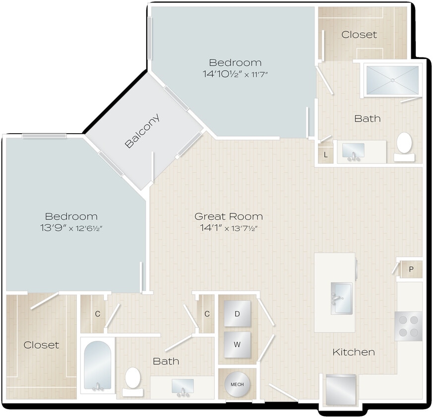 Renegade Floor Plan 2 bedrooms 2 baths with balcony 1,171 sq ft - Renegade