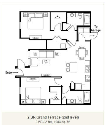 2 BR / 2 BA, 1083 sq. ft - 2 BR Grand Terrace