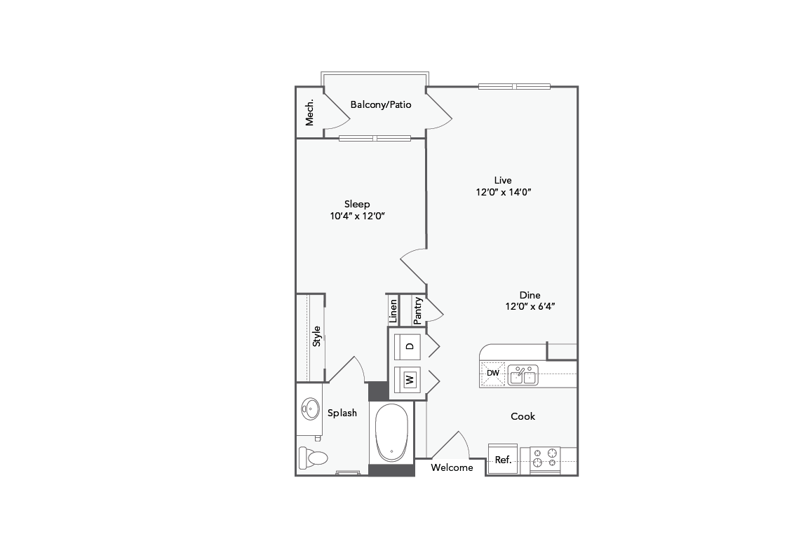 Adams 1 Bed x 1 Bath Floorplan - Adams