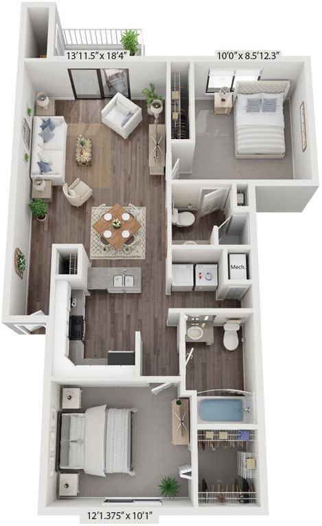 Floor Plan - Two Bedroom Two Bath Renovated