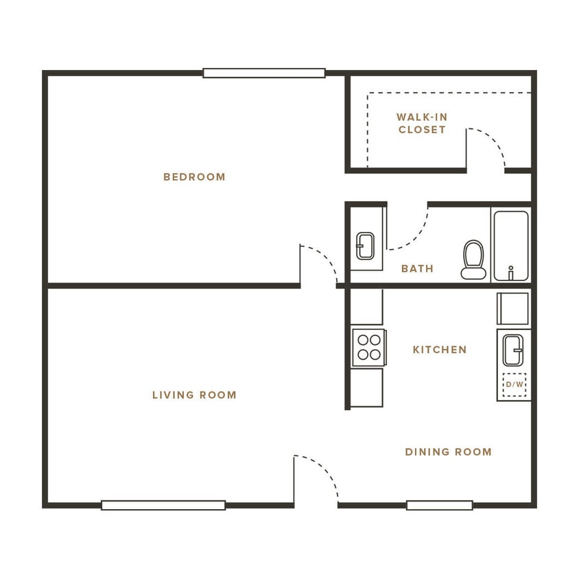 Floor Plan - 1 Bedroom, 1 Bath C - 114 Sharene