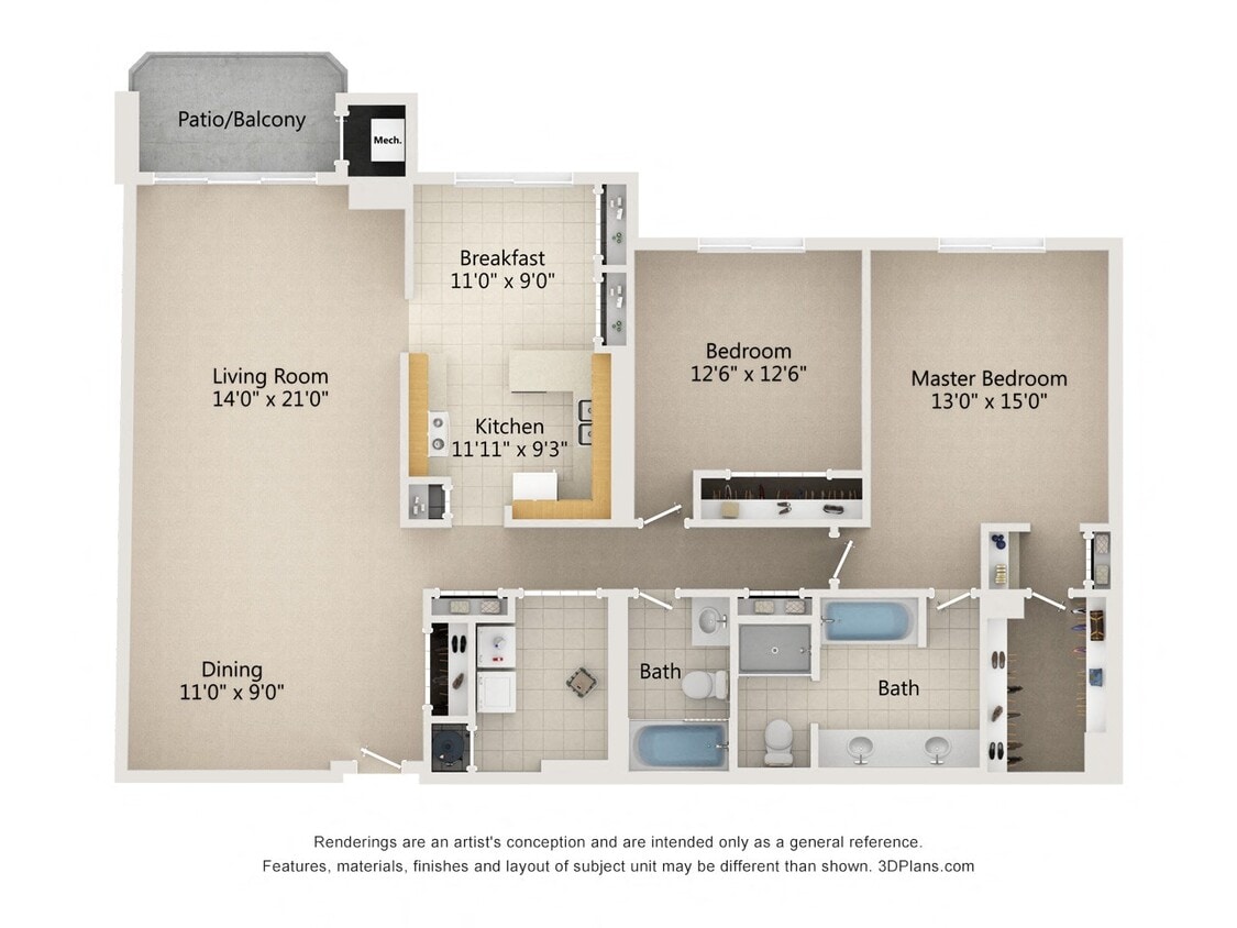Floor Plan - 2 Bedroom 2 Bath Type E