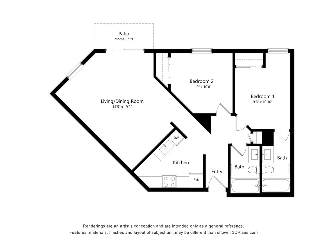 Floor Plan - 2 Bed, 2 Bath - 1435 Stanley