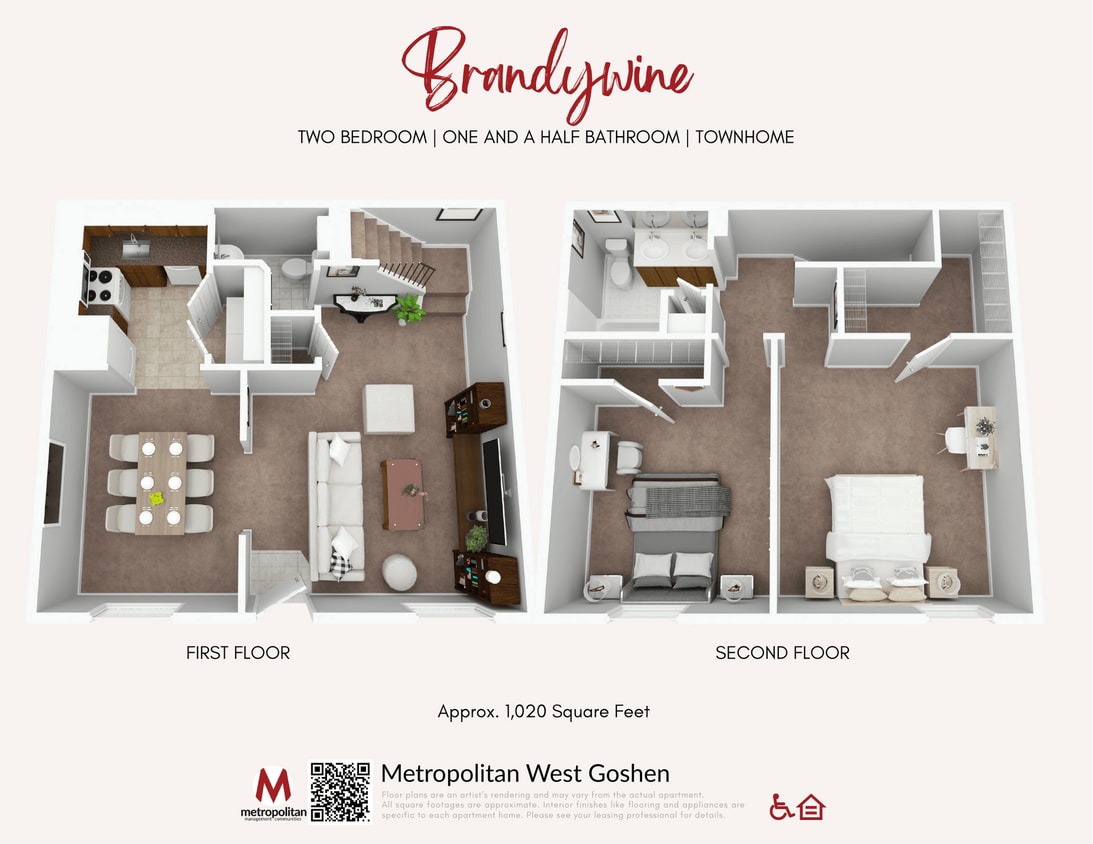 Floor Plan - Brandywine Townhome | 2 Bedroom, 1.5 Bath