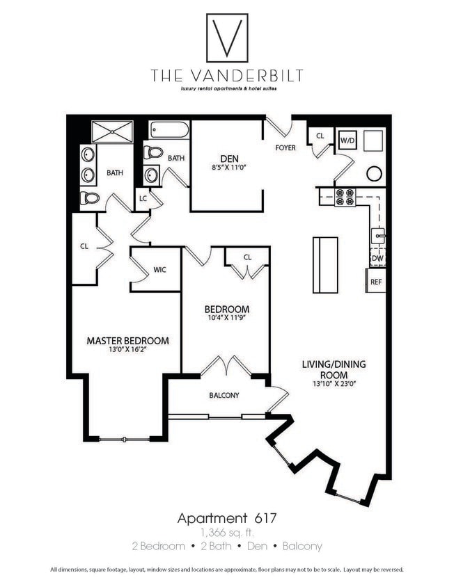 Floor Plan - 2 Bed - 2 Bath - Den - Balcony