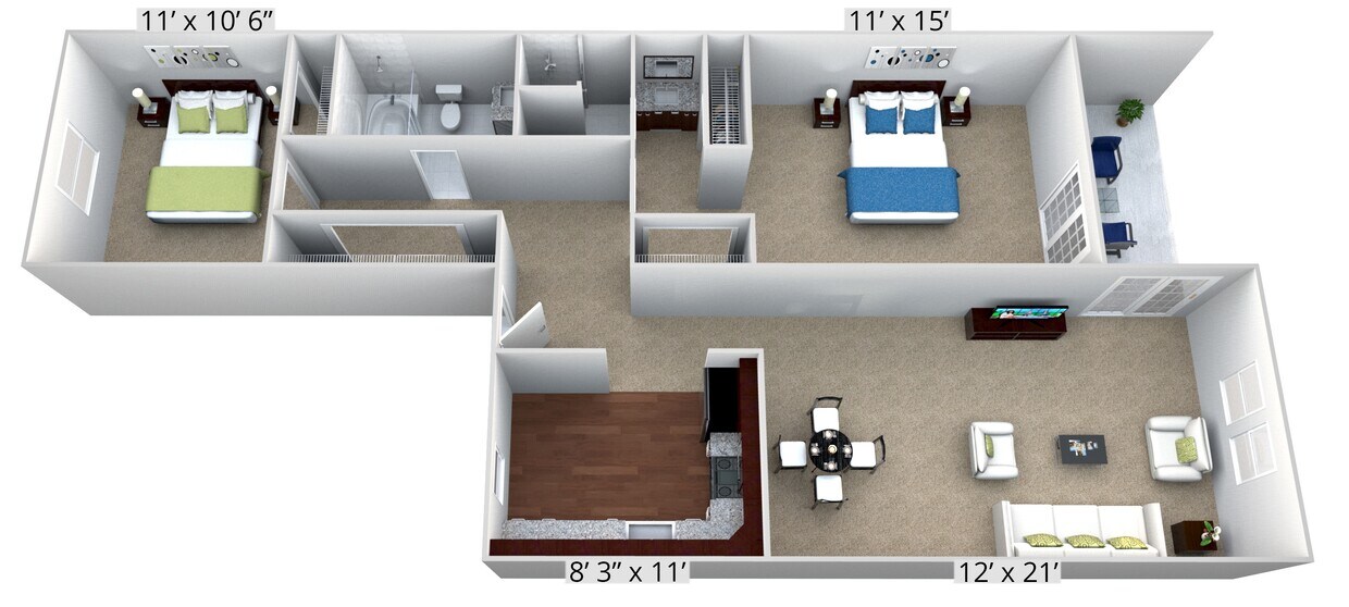 Floor Plan - 2 Bedroom 2 Bath