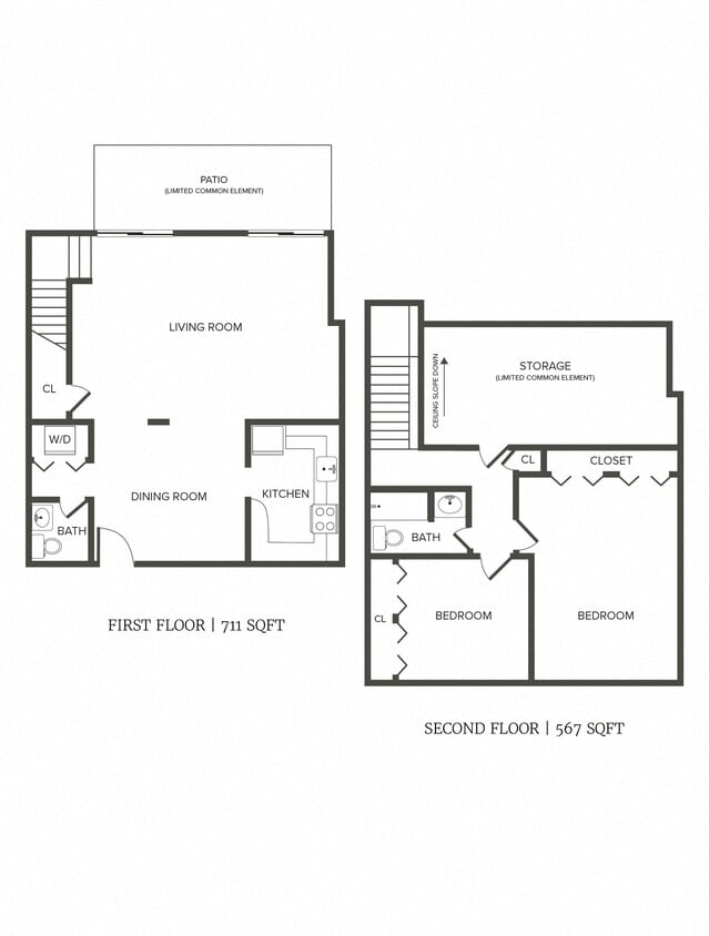 Floor Plan - (S0C6) 2 Bedroom, 1.5 Bath Duplex