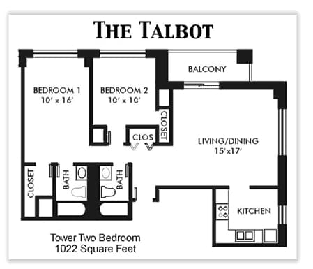 Talbot | 2 Bed 2 Bath | 1,022 sqft - Two Bedroom 2 Bath- 1022 sqft