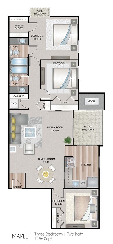 1156 Square Feet - Maple