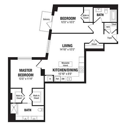 Floor Plan - 2 Bed/2 Bath-B2
