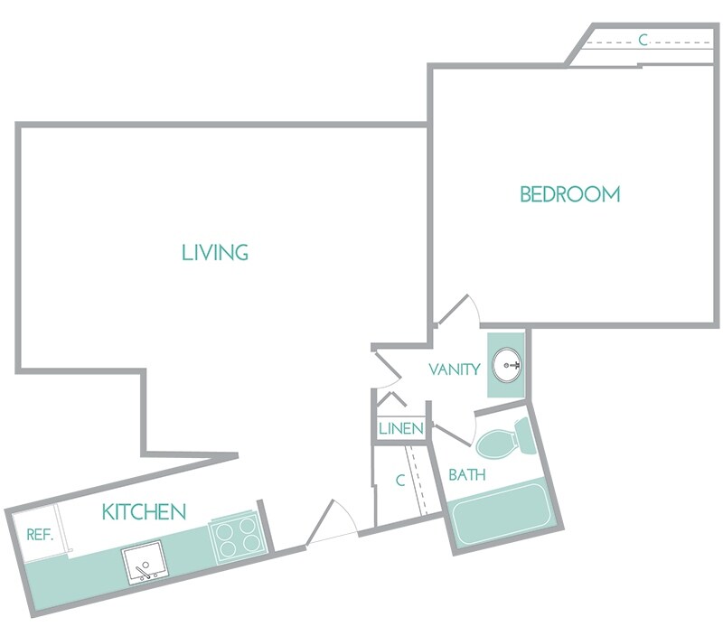 Floor Plan - 1 Bed, 1 Bath - 679
