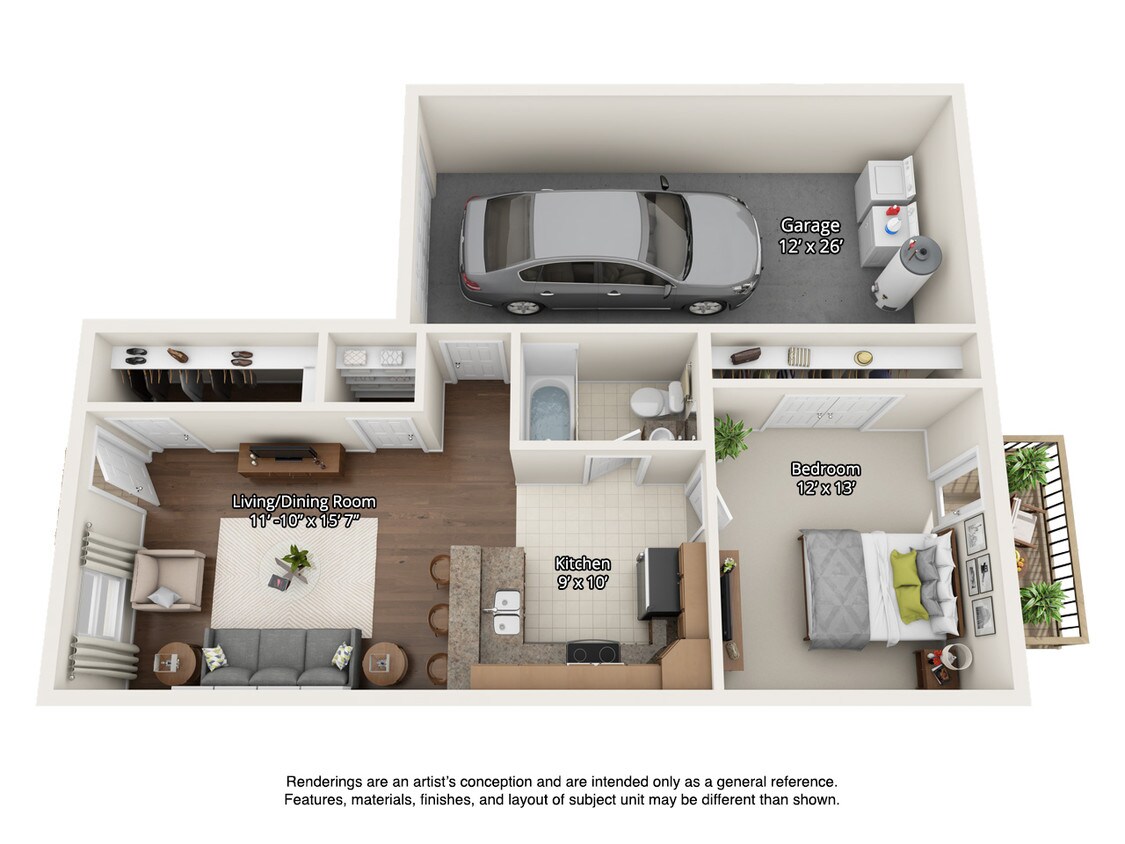 Floor Plan - 1 Bedroom Townhome with Main Level Garage