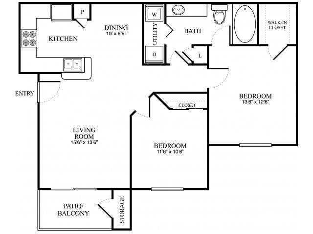 Floor Plan - 2 Bedroom, 1 Bathroom
