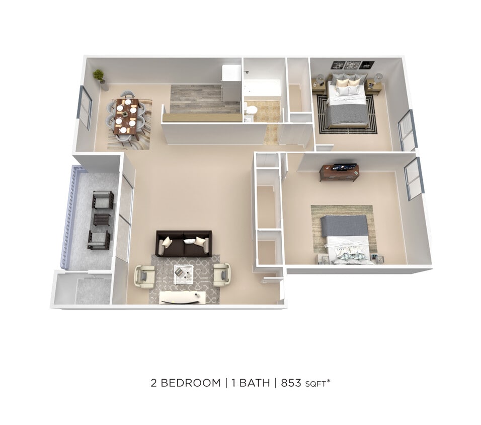 Floor Plan - Two Bedroom - 853 sqft