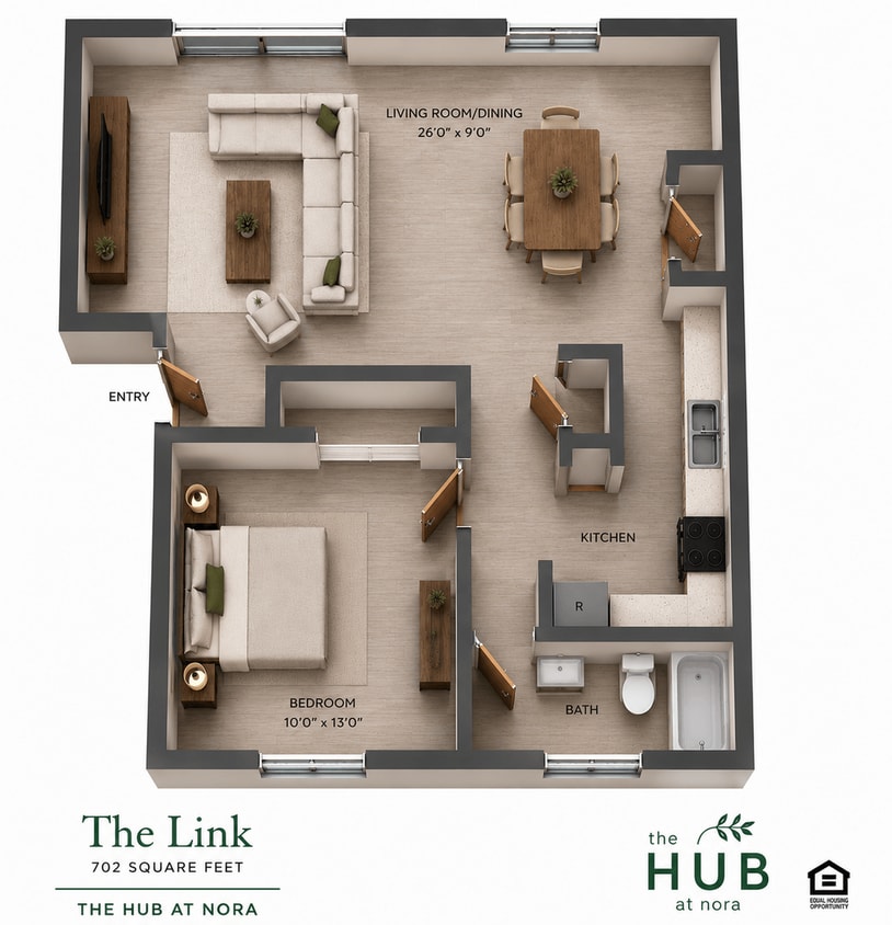 Floor Plan - One Bedroom One Bath - The Link