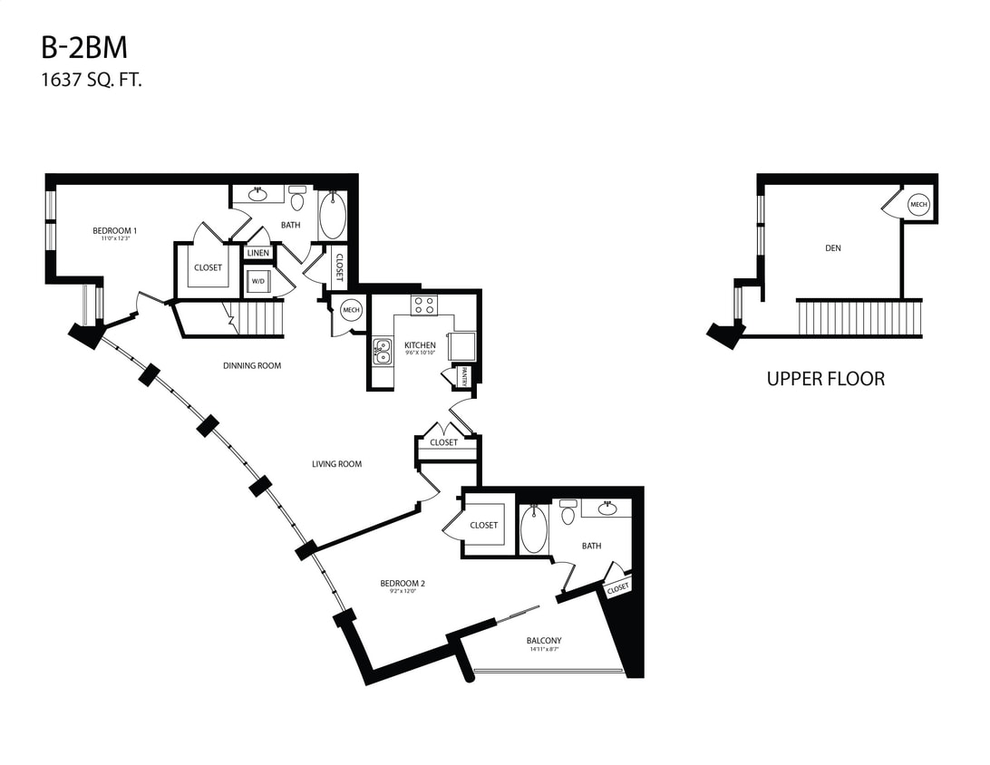 Floor Plan - 2 Bedroom + Loft, 2 Bath 1519 SF B2BM