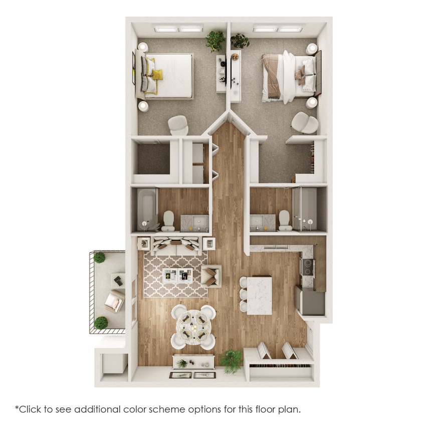 Floor Plan - 2 Bed, 2 Bath - 1031 SF