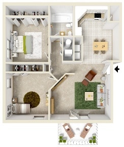 Floor Plan - 2 Bedroom 1 Bath Standard