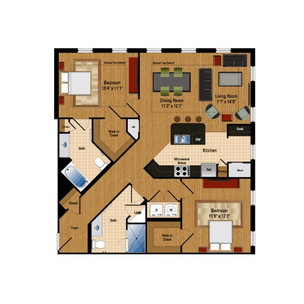 Floor Plan - 2 Bed, 2 Bath 1101 SF B6