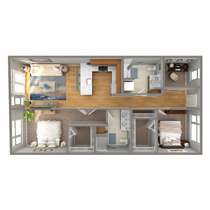 Floor Plan - 2 Bed/2 Bath Den Open - E