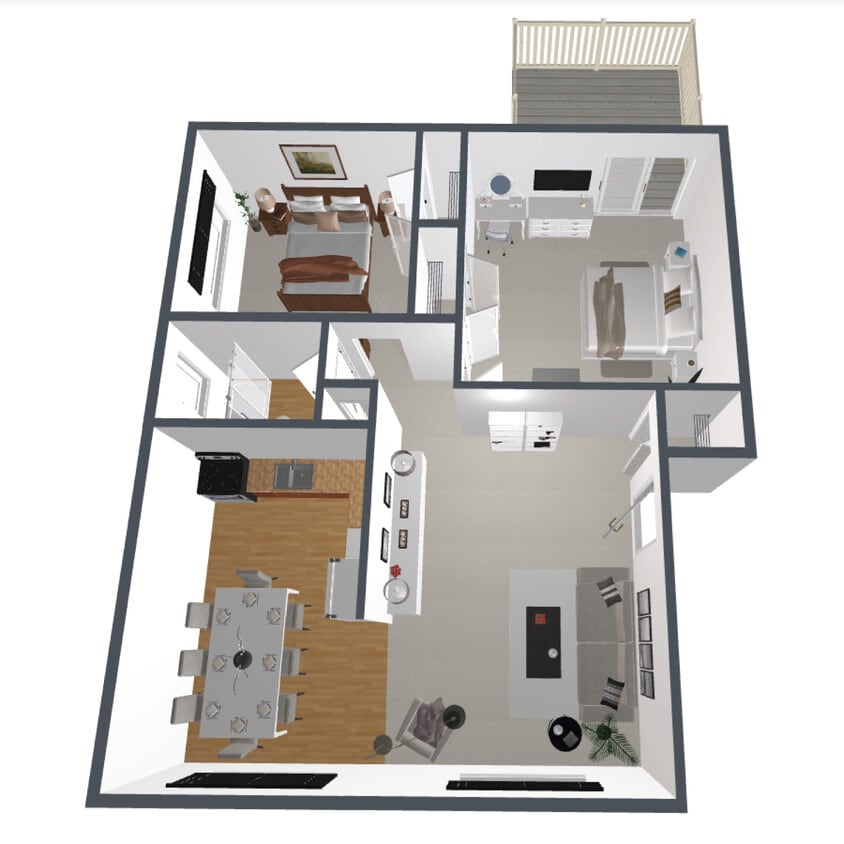 B-KR Floor Plan - 2 Bedroom, 1 Bath - B-KR